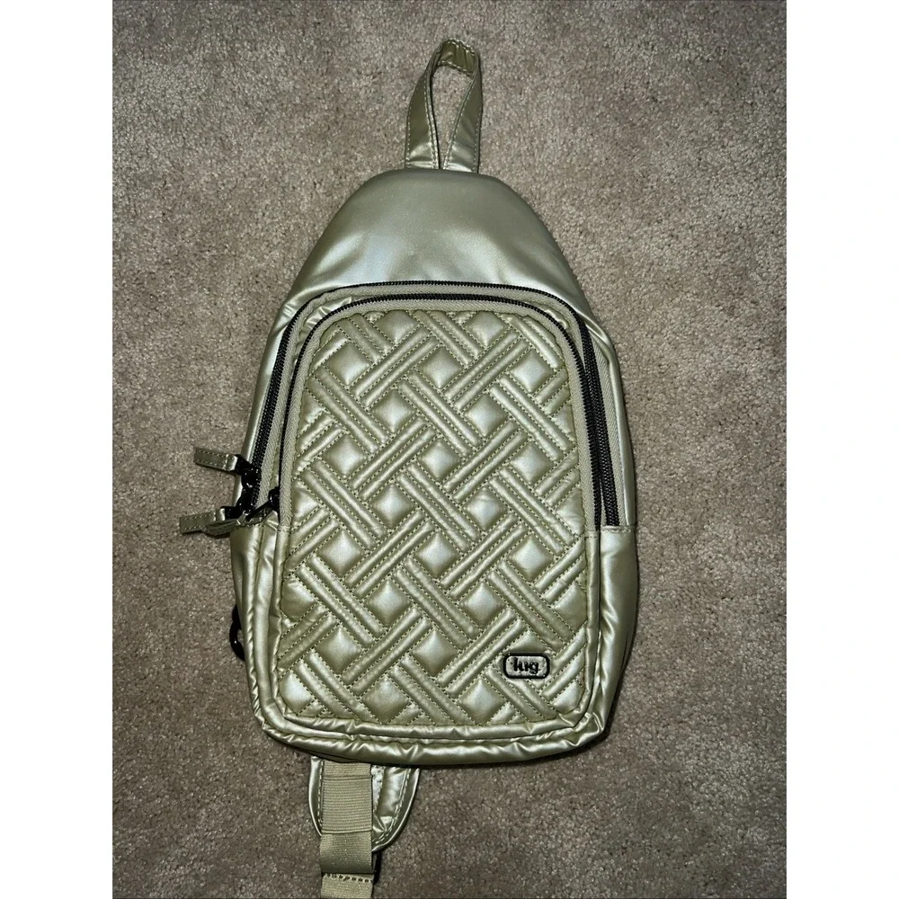 LUG Scurry Matte Luxe Vegan Leather Sling Bag - Metallic Bubble Sand -RFID NWOT